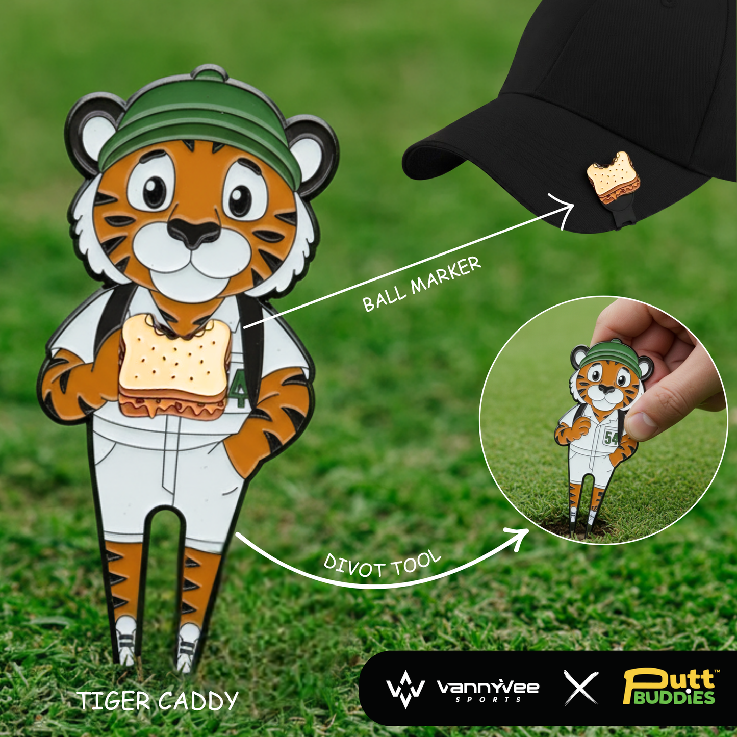 Tiger Caddy Divot Tool - VannyVee x PuttBuddies